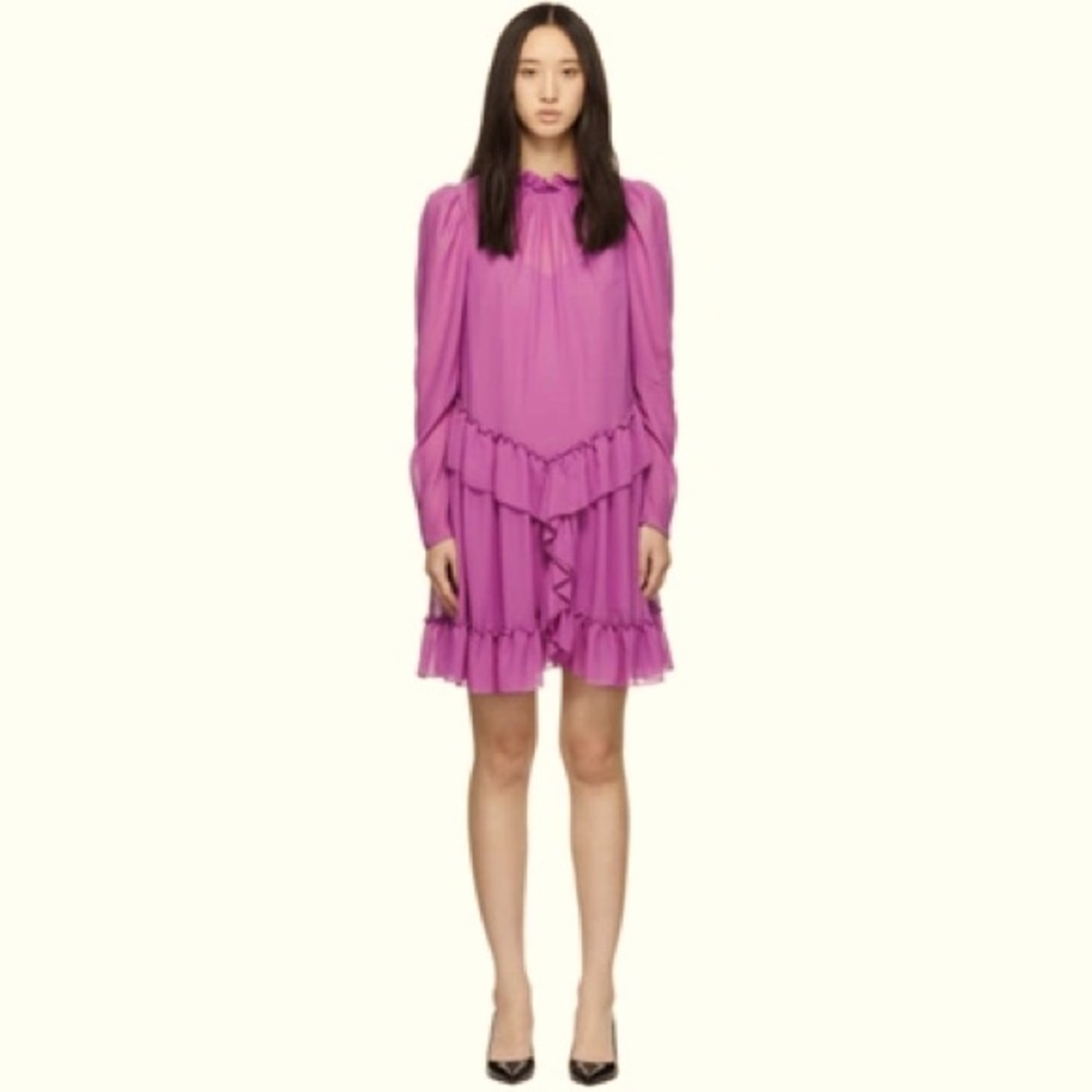 See by Chloe Purple Ruffled Chiffon Knee Length Dress